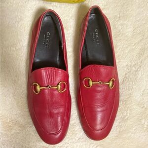 AUTH GUCCI RED LEATHER HORSEBIT LOAFERS